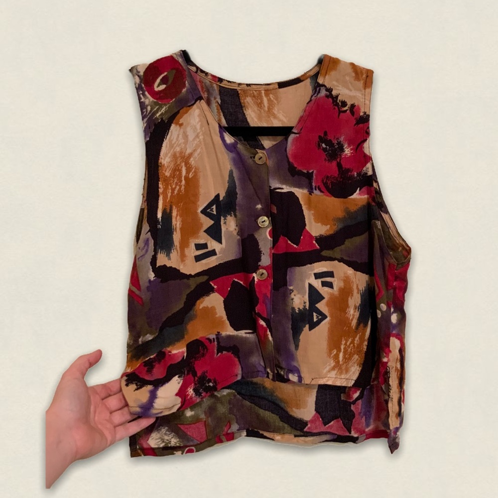 Vintage Funky print handmade High low tank top